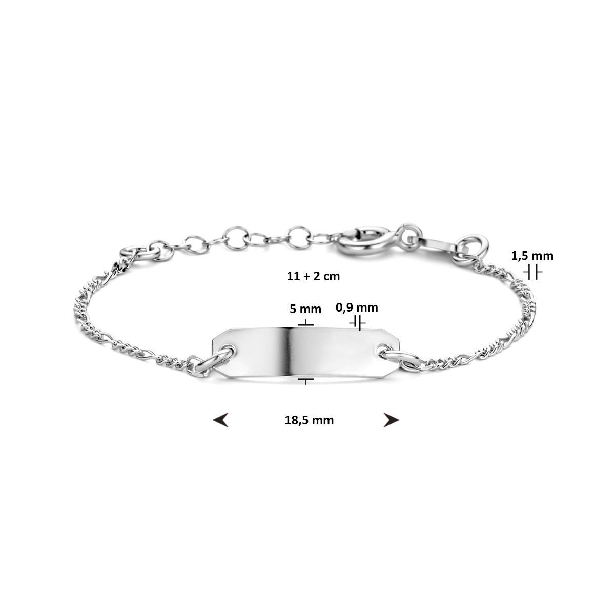 Graveerbare figaro kinderarmband zilver - Lengte 11 + 2 cm