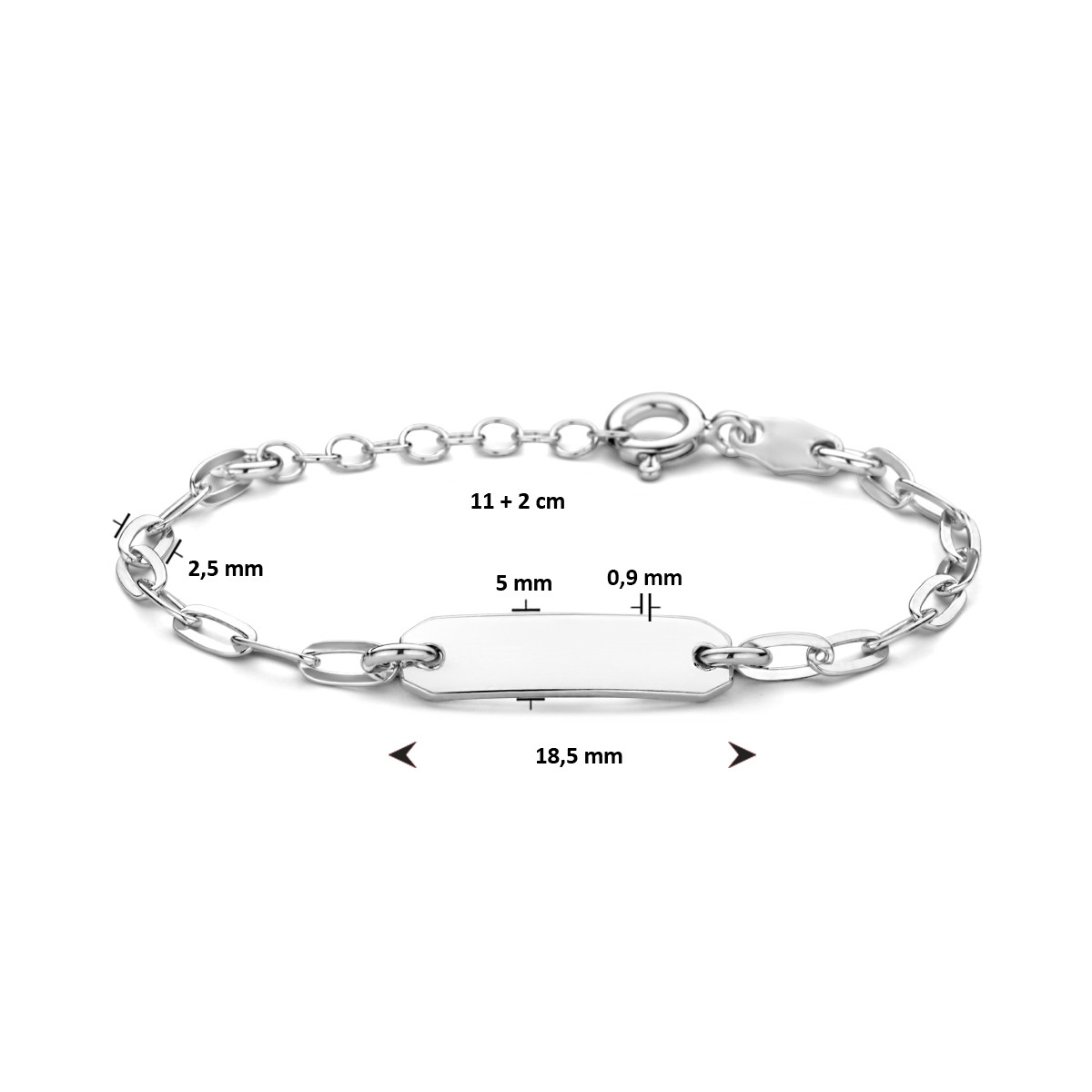Graveerbare paperclip kinderarmband zilver - Lengte 11 + 2 cm