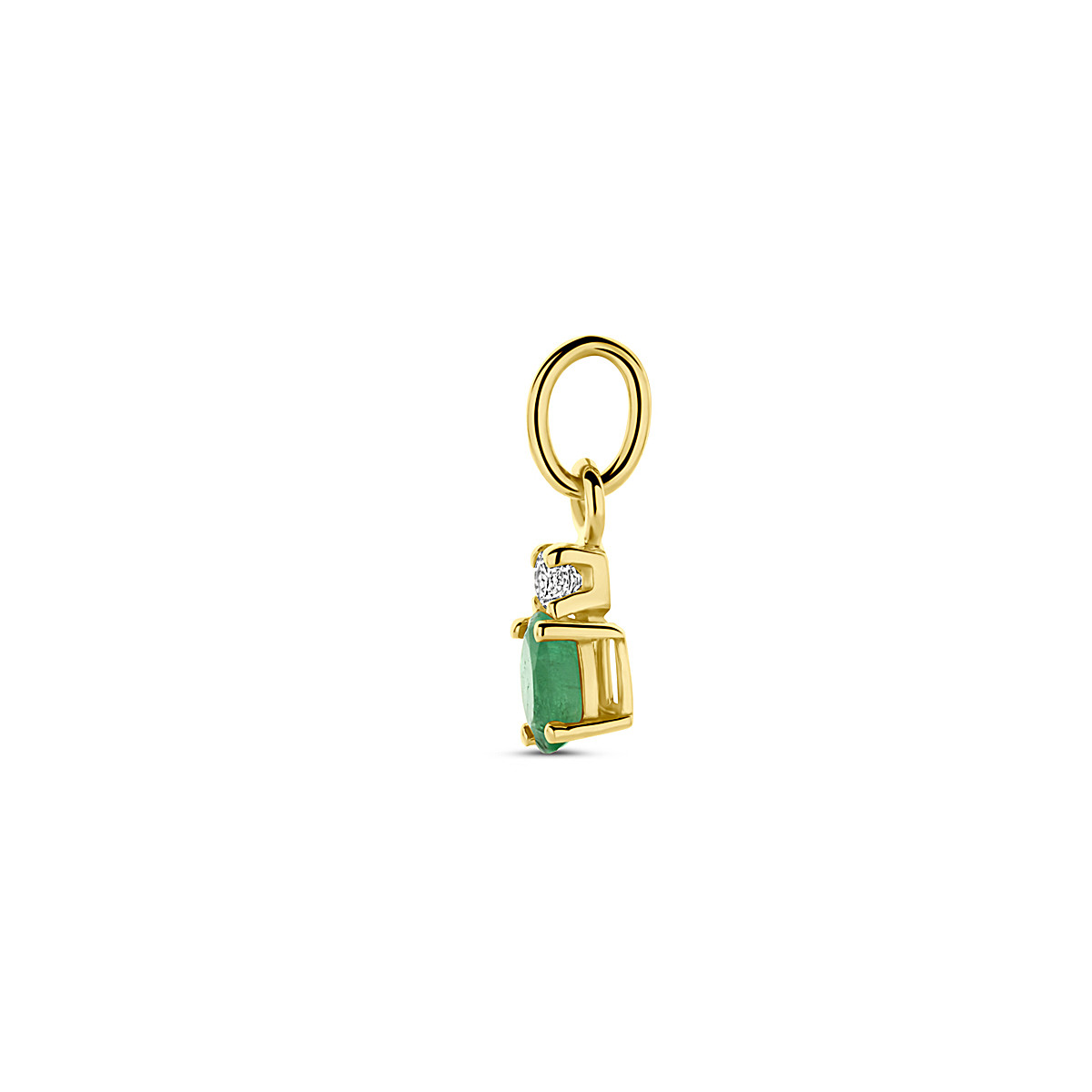 Groene smaragd hanger ovaal met ronde zirkonia en 14-karaat goud - Hoogte 12 mm