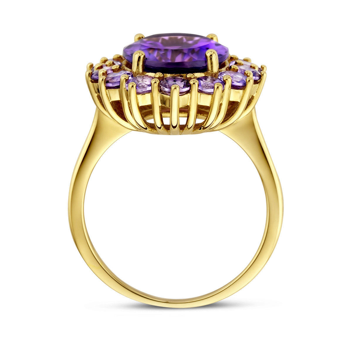 Grote 14-karaat gouden edelsteen ring met paarse amethist