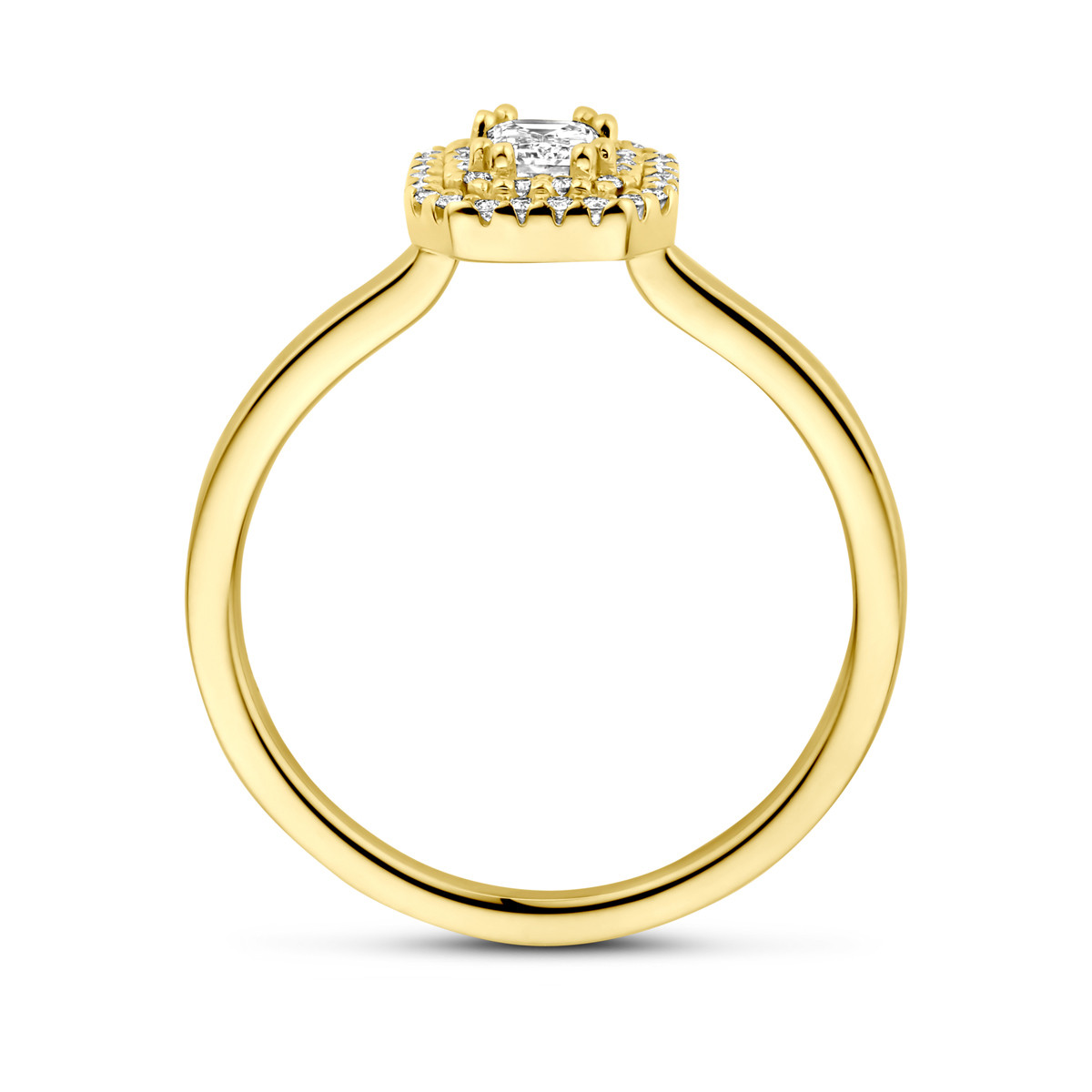 Halo diamanten ring emerald en briljant geslepen van 14-karaat goud 8.5 mm breed