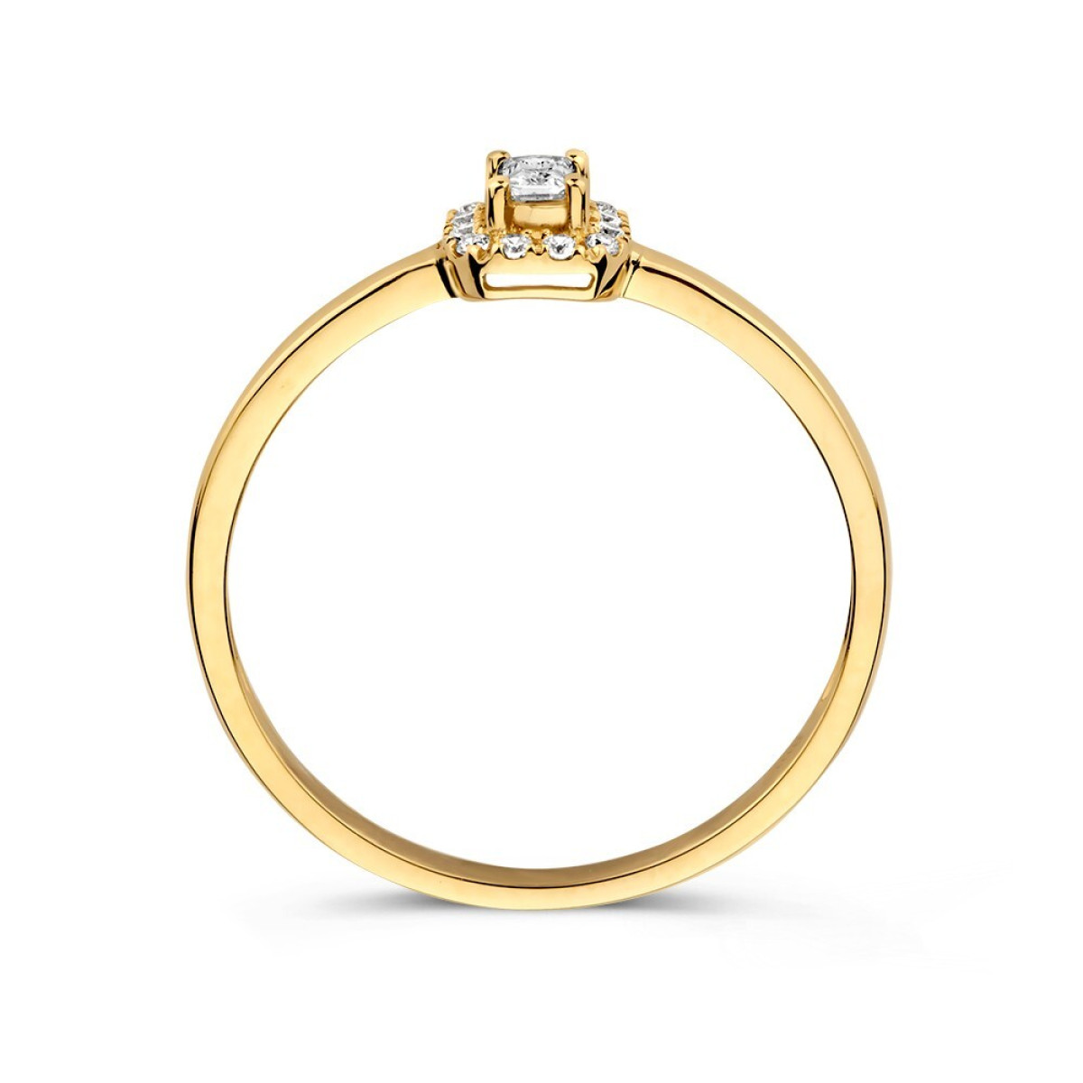 Halo ring van 14-karaat goud met rechthoek en zirkonia 6.2 mm breed