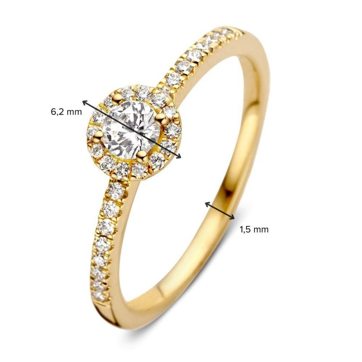 Halo ring van goud met briljant geslepen diamanten en zijstenen 0.45 crt