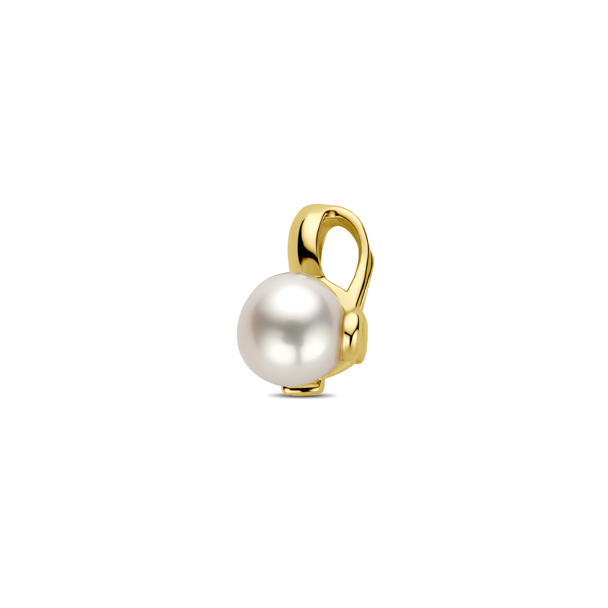 Hanger met 14-karaat gouden bolletje 0.02 crt diamant en 2 parels 12.5 mm breed - Hoogte 11 mm