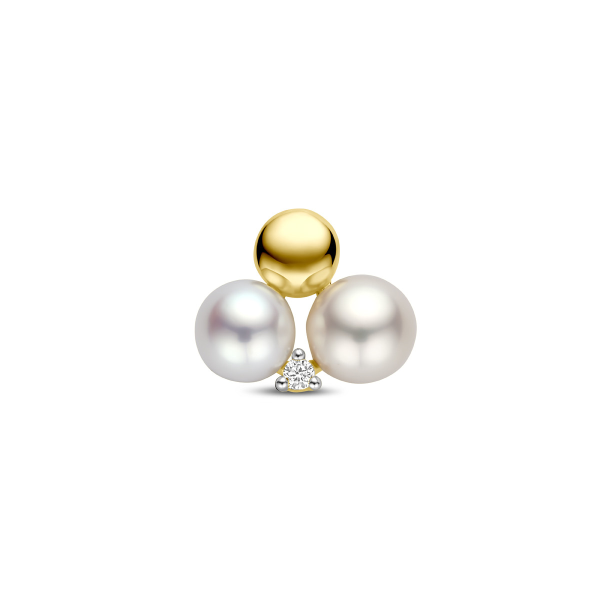 Hanger met 14-karaat gouden bolletje 0.02 crt diamant en 2 parels 12.5 mm breed - Hoogte 11 mm