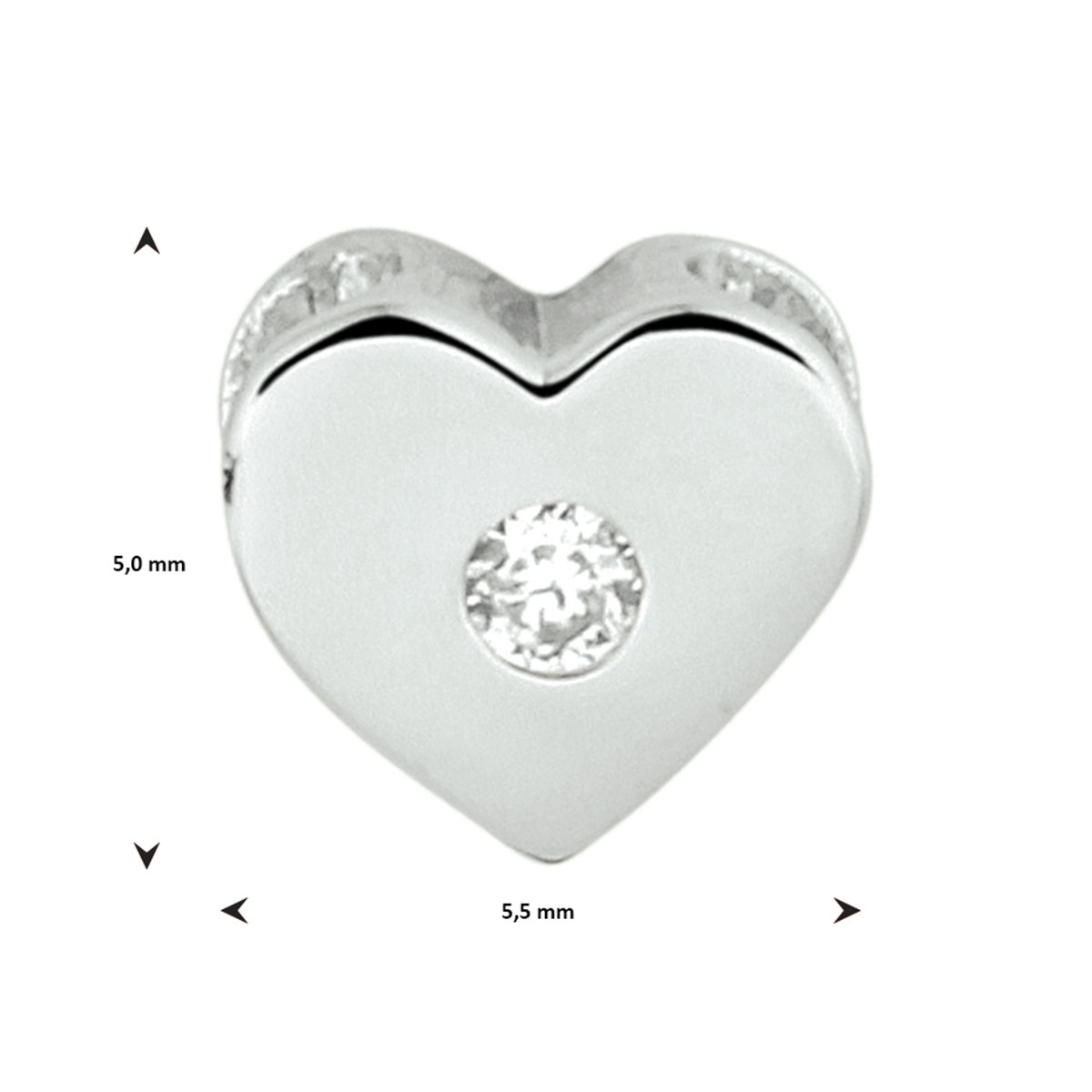 Hart hanger gerhodineerd met zirkonia - 5 x 5.5 mm