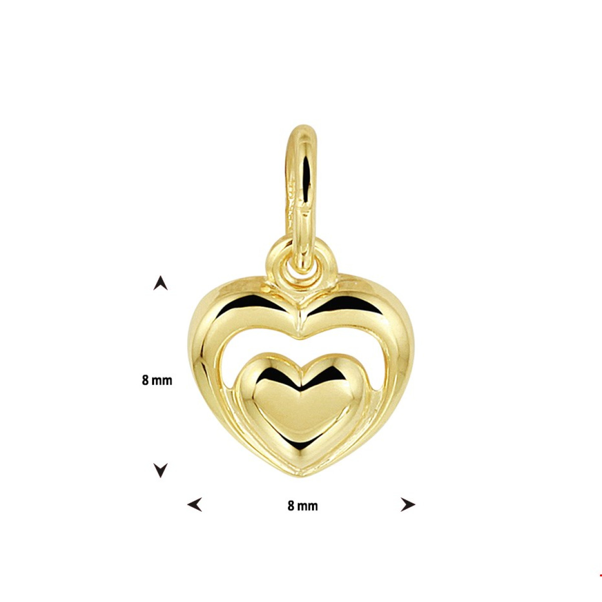 Hart hanger goud 8 mm bij 8 mm