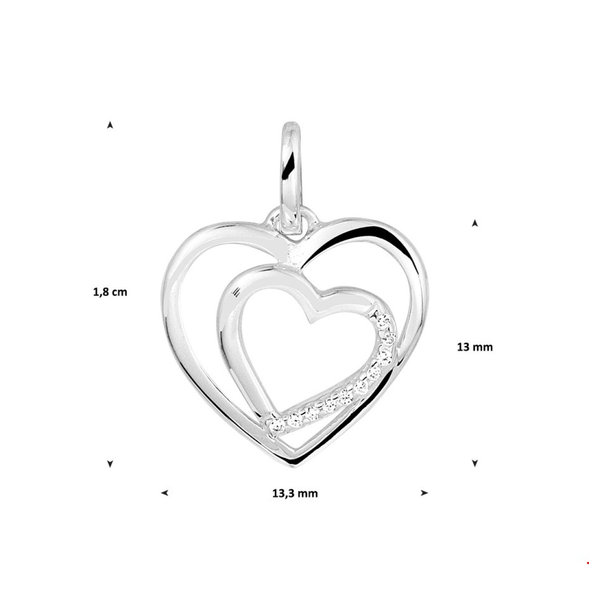 Hart hanger zilver 13.5 mm x 13 mm zirkonia