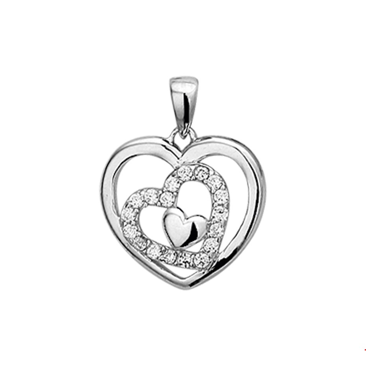 Hartjes hanger 14 mm zilver zirkonia gerhodineerd