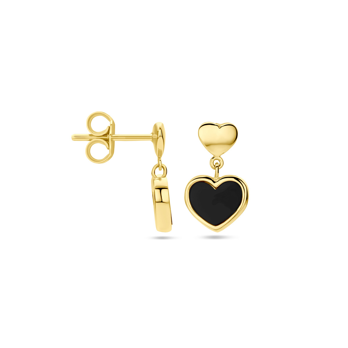 Hartjes hangers van 14-karaat goud en zwarte emaille - 8 mm x 14 mm