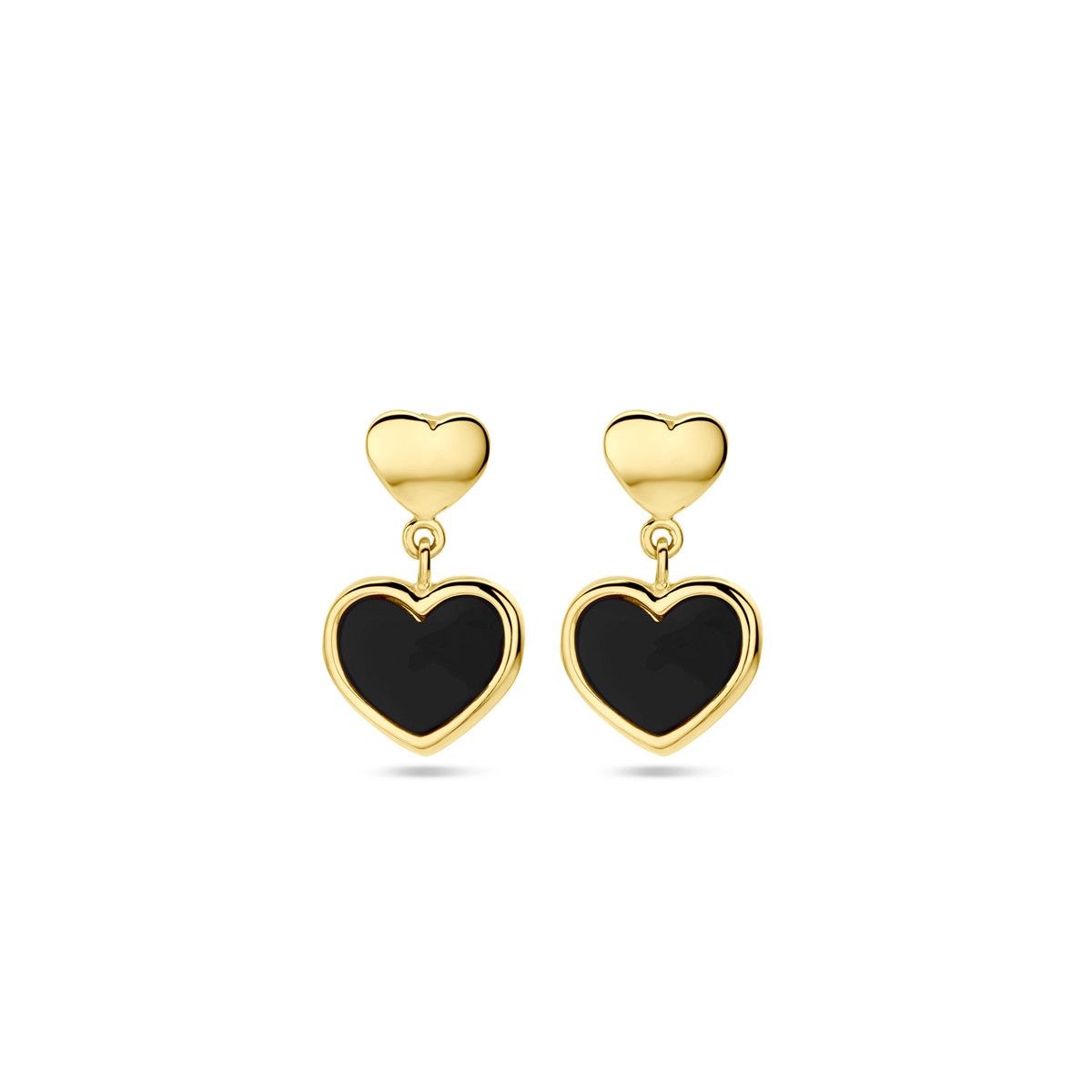 Hartjes hangers van 14-karaat goud en zwarte emaille - 8 mm x 14 mm