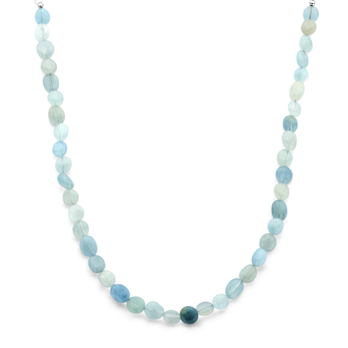 Ketting met blauwe aquamarijn stenen en zilveren sluiting 9.3 mm breed - Lengte 40-45 cm