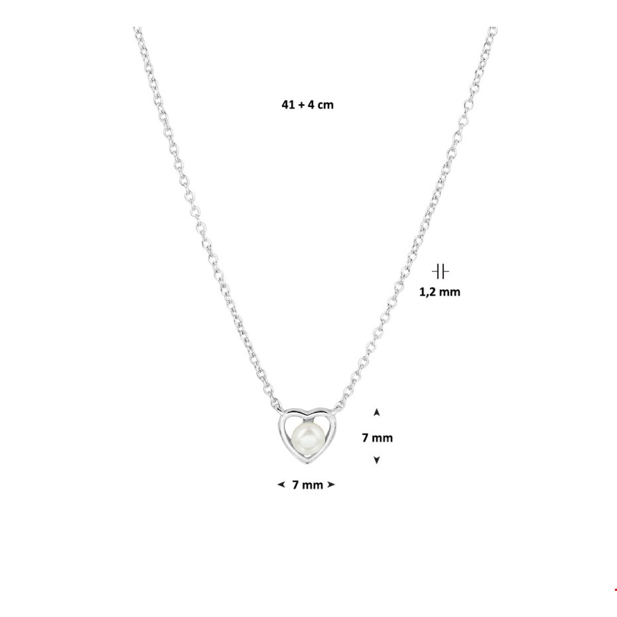 Ketting met hartje open gerhodineerd zilveren ketting 1.2 mm