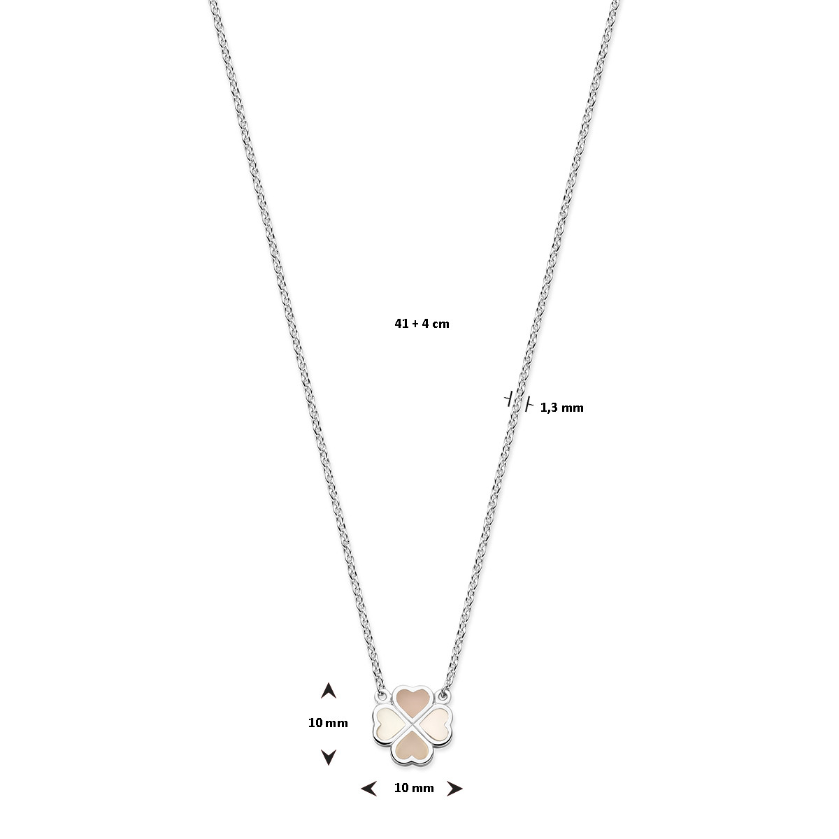Ketting met klaver van 925 zilver en parelmoer - Lengte 41-45 cm