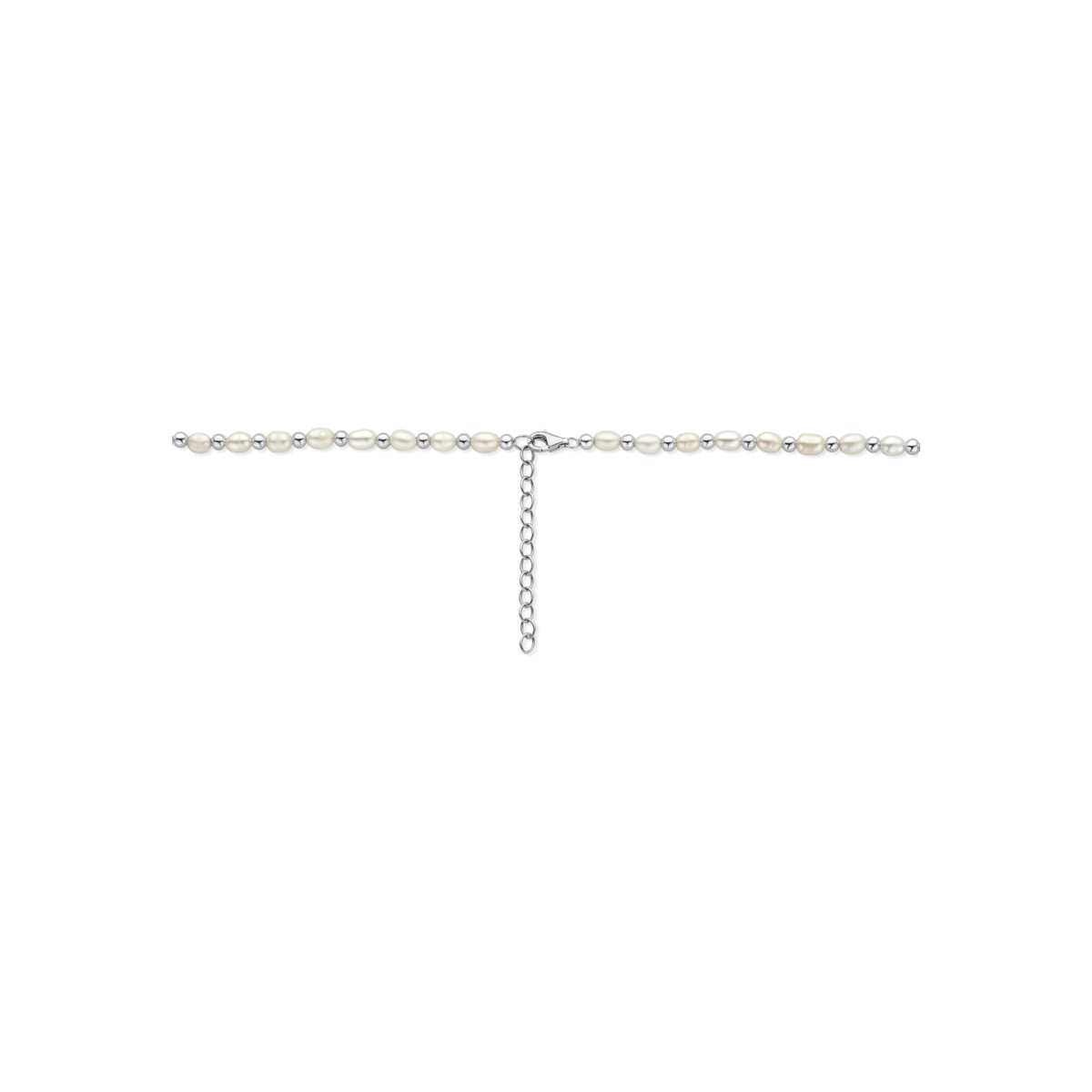 Ketting met parels en zilveren kralen 4.5 mm breed - Lengte 41-45 cm