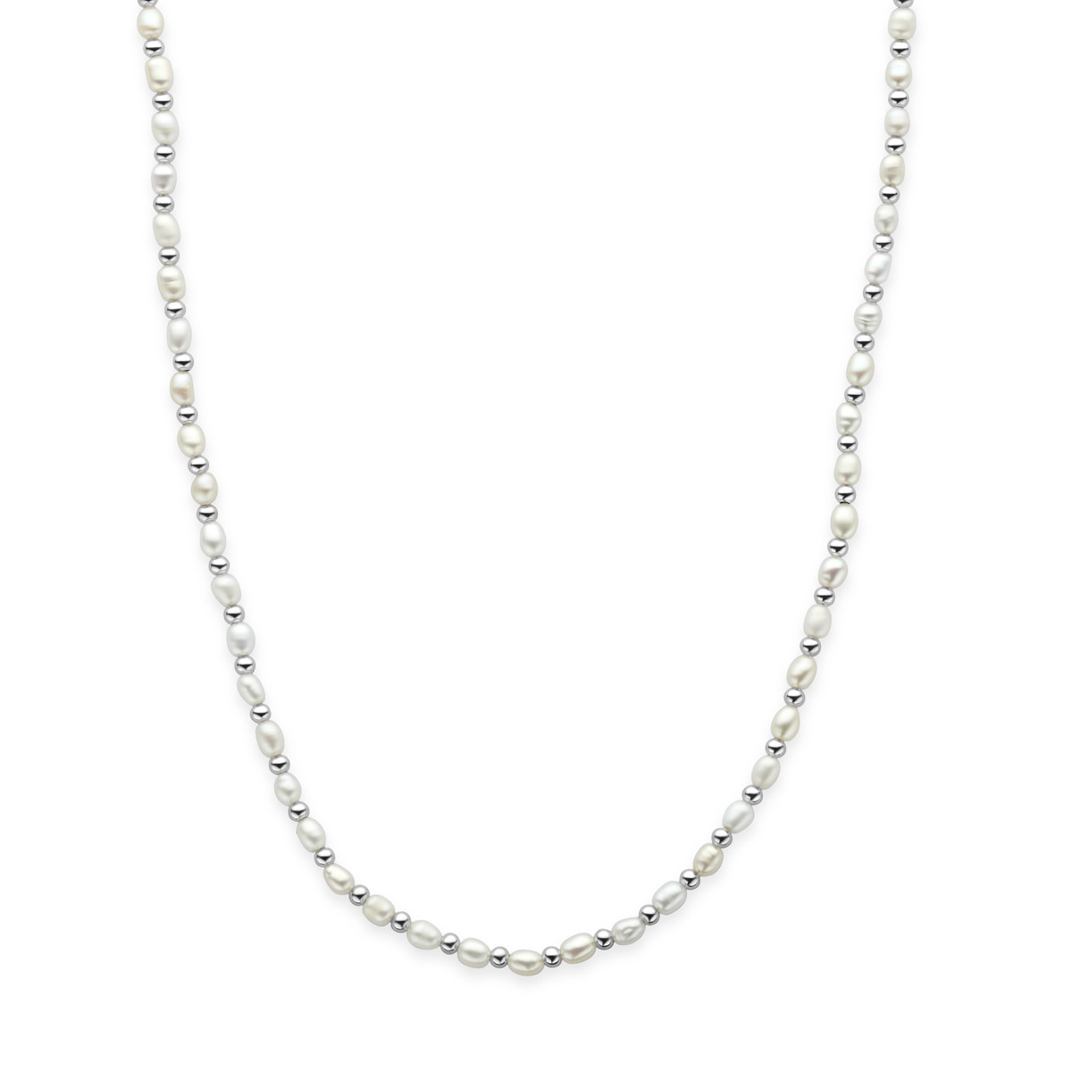 Ketting met parels en zilveren kralen 4.5 mm breed - Lengte 41-45 cm