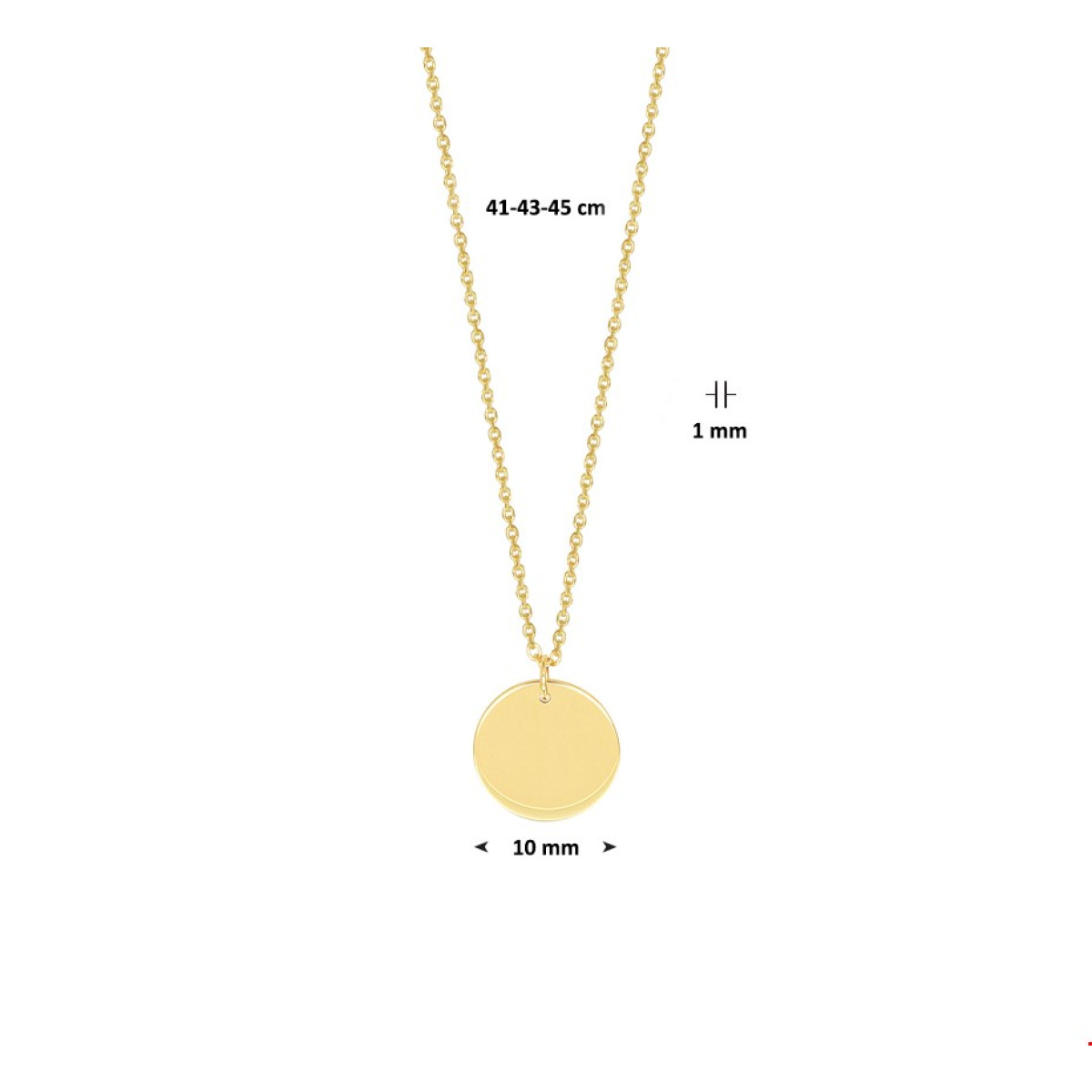 Ketting met rondje goud 41-43-45 cm draaglengte 1 mm breed