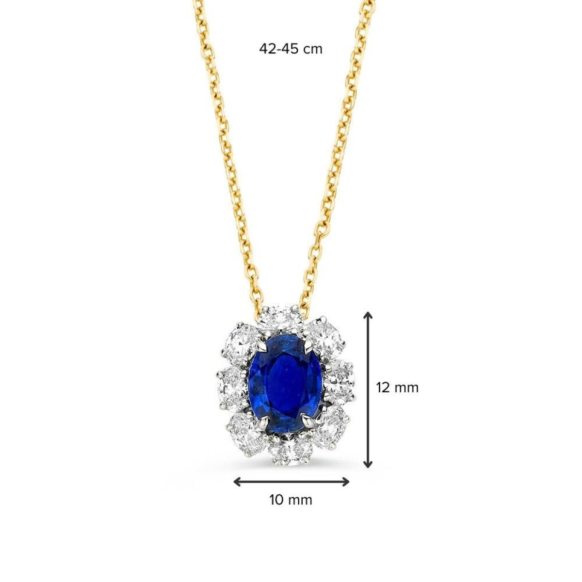 Ketting van 14-karaat goud met ovale saffier en ronde diamanten 0.63 crt - Lengte 42,45 cm