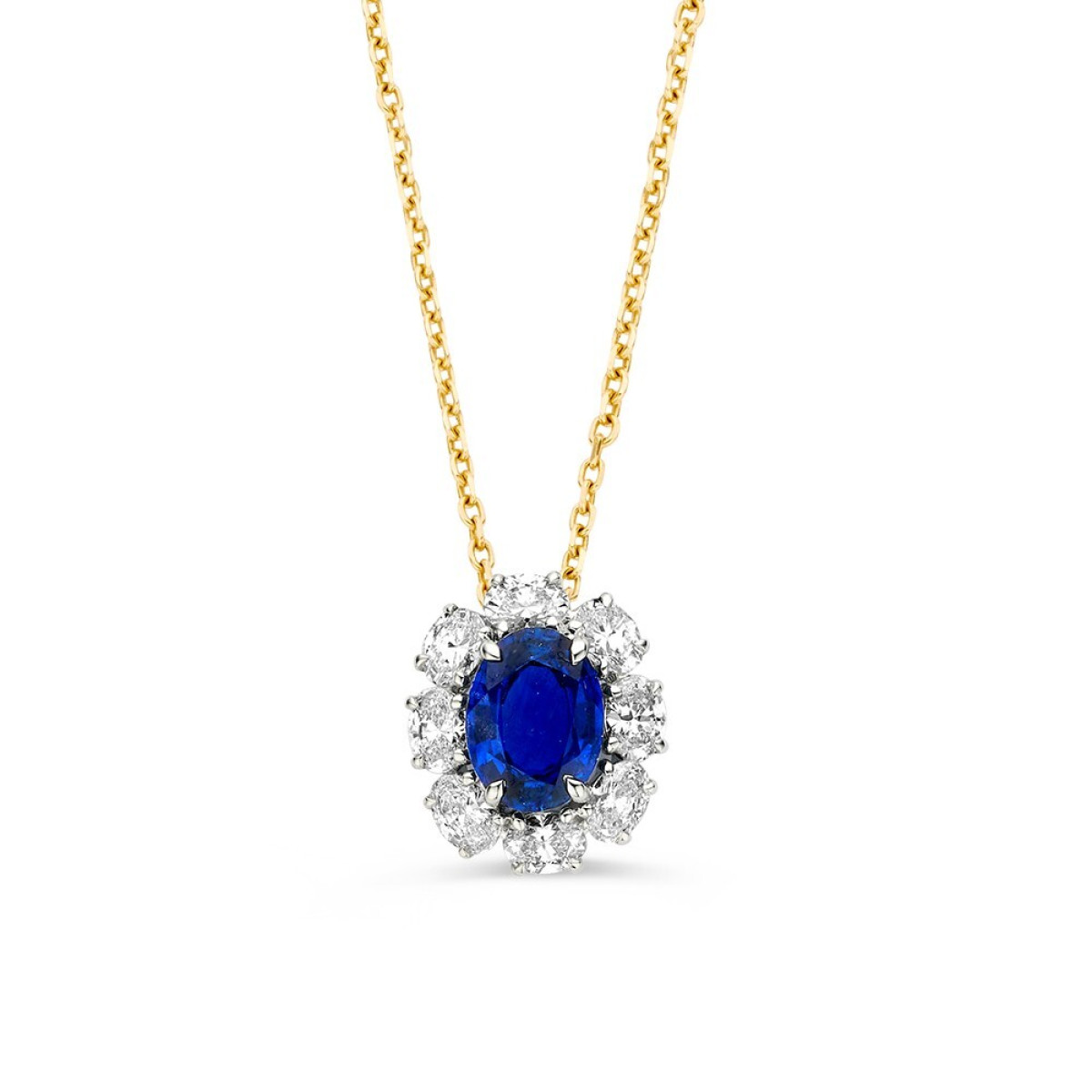 Ketting van 14-karaat goud met ovale saffier en ronde diamanten 0.63 crt - Lengte 42,45 cm
