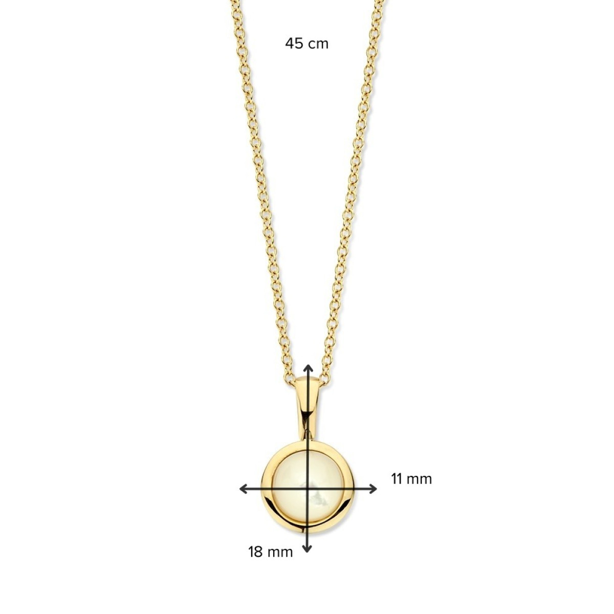 Ketting van 14-karaat goud met witte parelmoer hanger - Lengte 45 cm