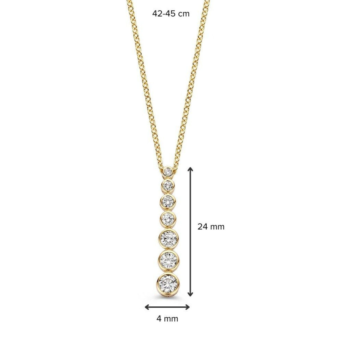 Ketting van goud met ronde diamanten 0.50 crt hanger 24x4 mm - Lengte 42 cm, 45 cm