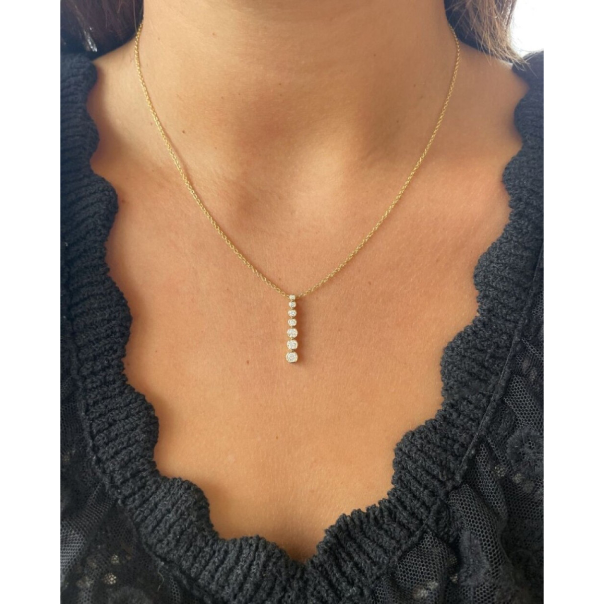 Ketting van goud met ronde diamanten 0.50 crt hanger 24x4 mm - Lengte 42 cm, 45 cm