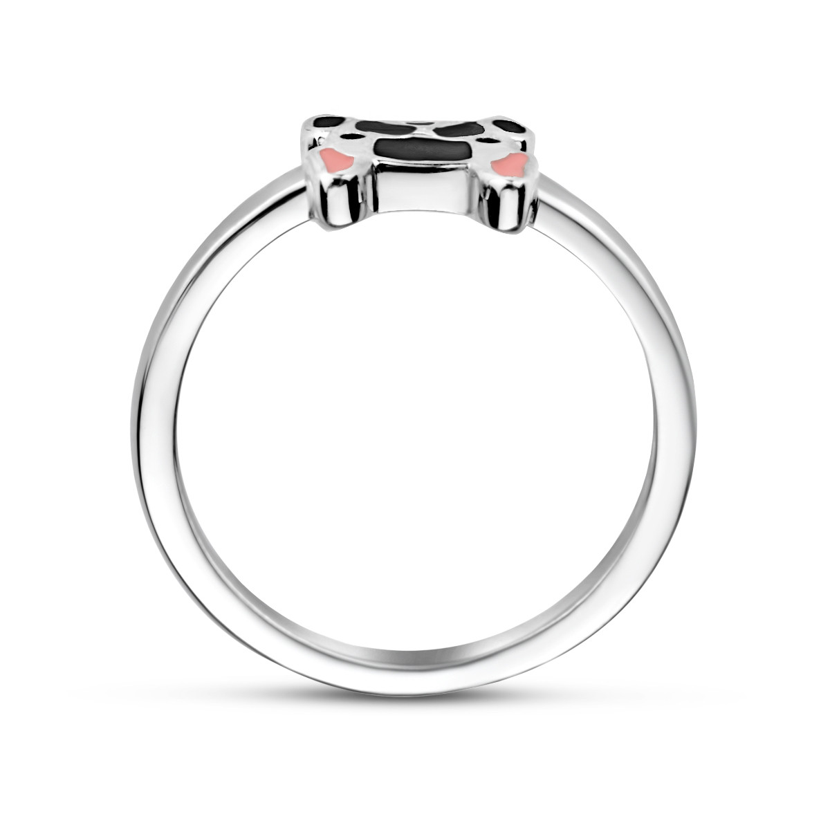 Kinderring met hond zilver - zwarte bulldog