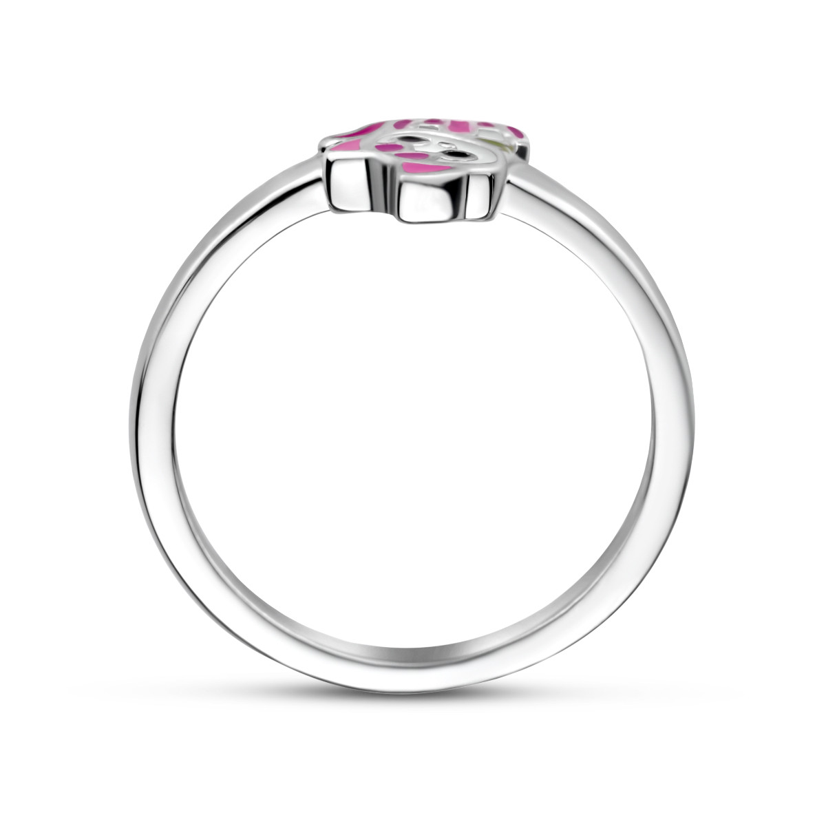 Kinderring met roze poes zilver