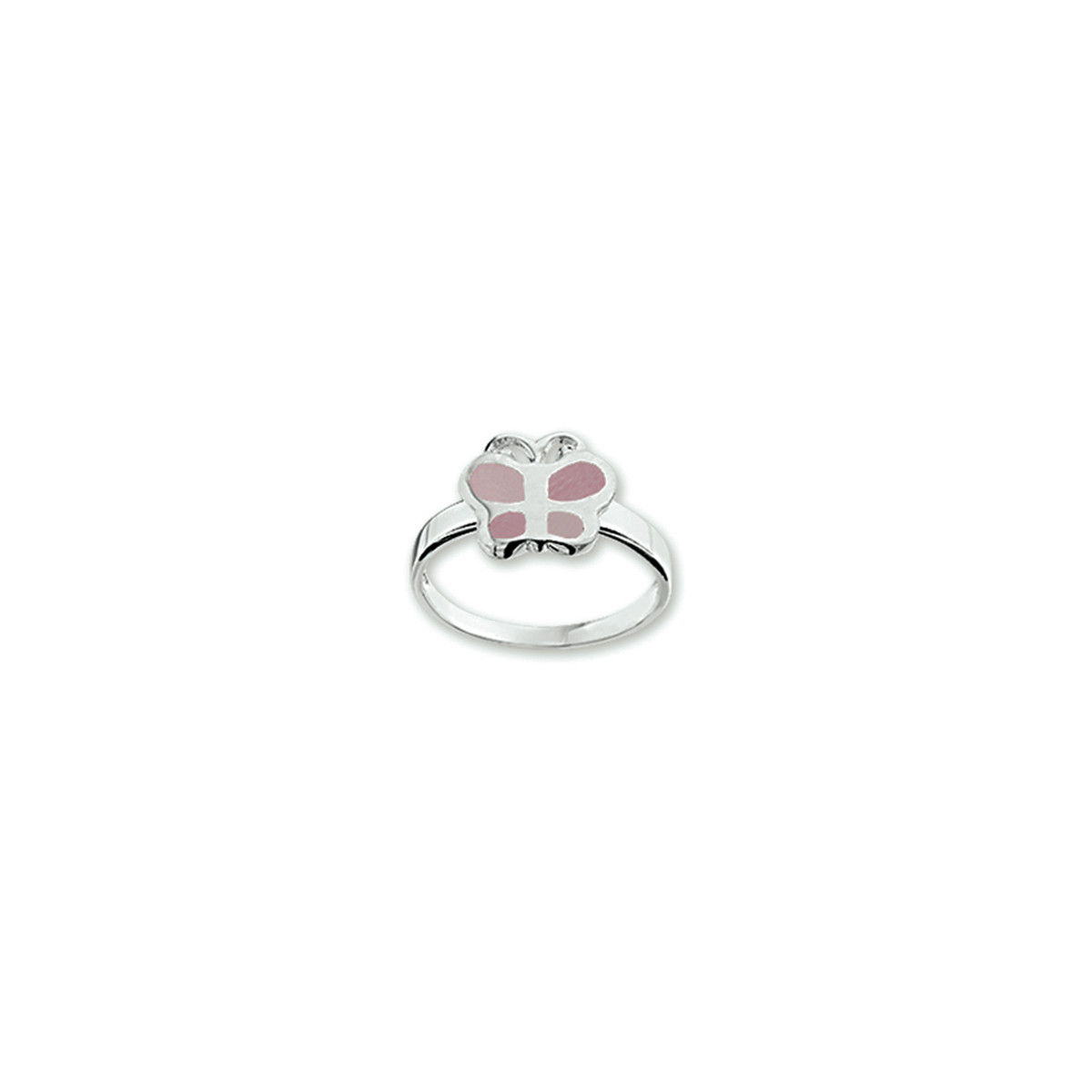 Kinderring zilver met roze vlinder