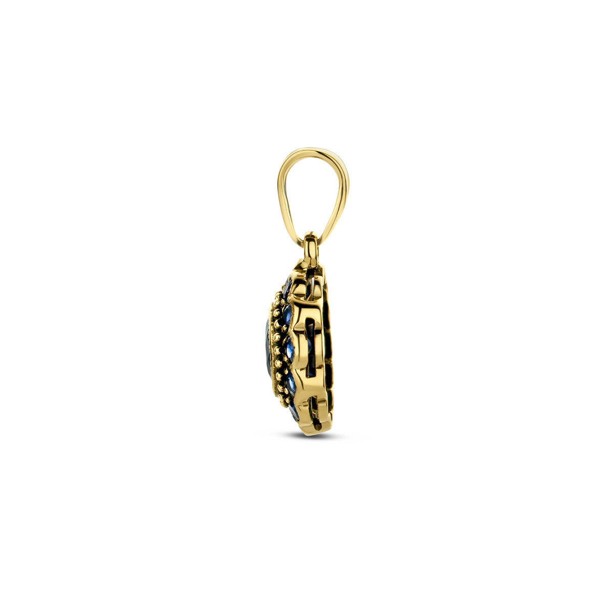 Klassieke 14-karaat gouden hanger met blauwe saffier - 10 mm x 18 mm