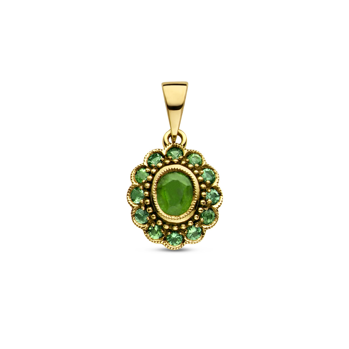 Klassieke 14-karaat gouden hanger met groene smaragd - 10 mm x 18 mm