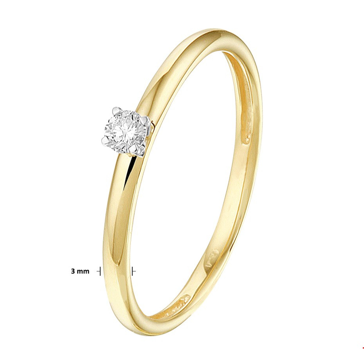 Klassieke geelgouden ring met 0.09 crt diamant