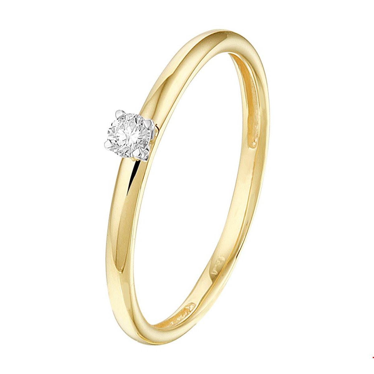 Klassieke geelgouden ring met 0.09 crt diamant