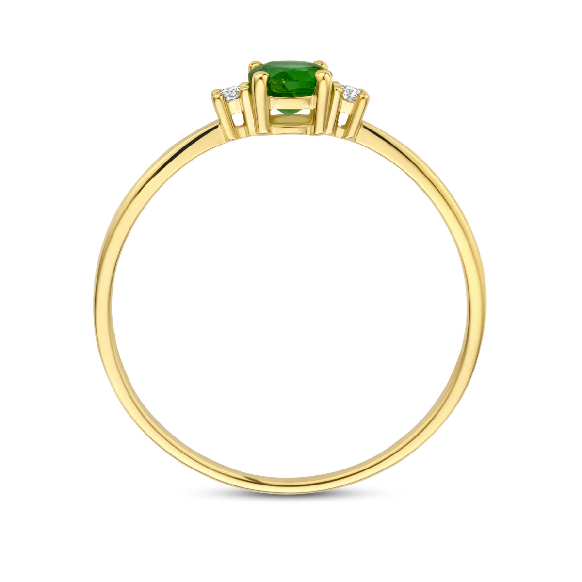 14-karaat gouden ring met smaragd en twee diamanten 2 x 0.15 crt 