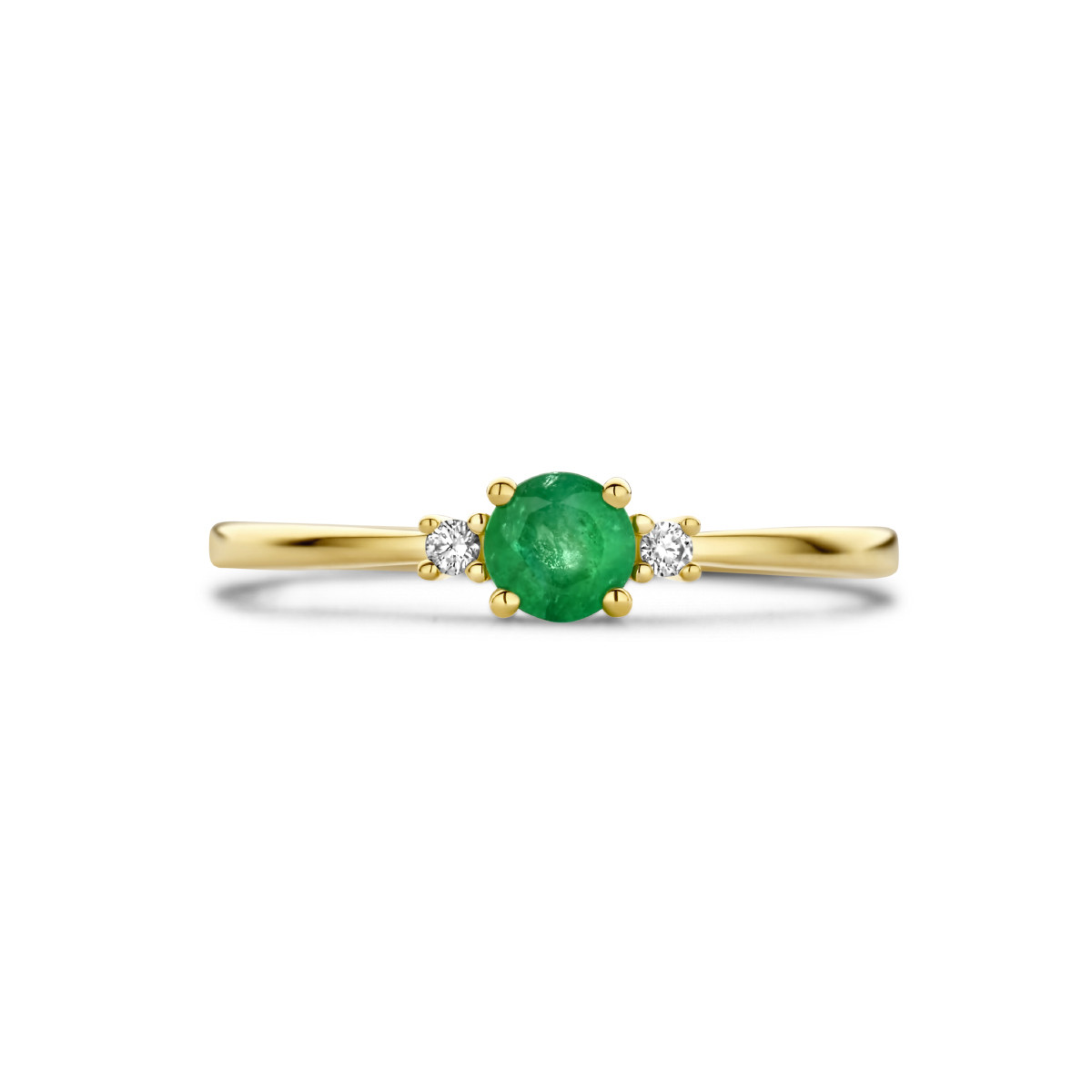 14-karaat gouden ring met smaragd en twee diamanten 2 x 0.15 crt 
