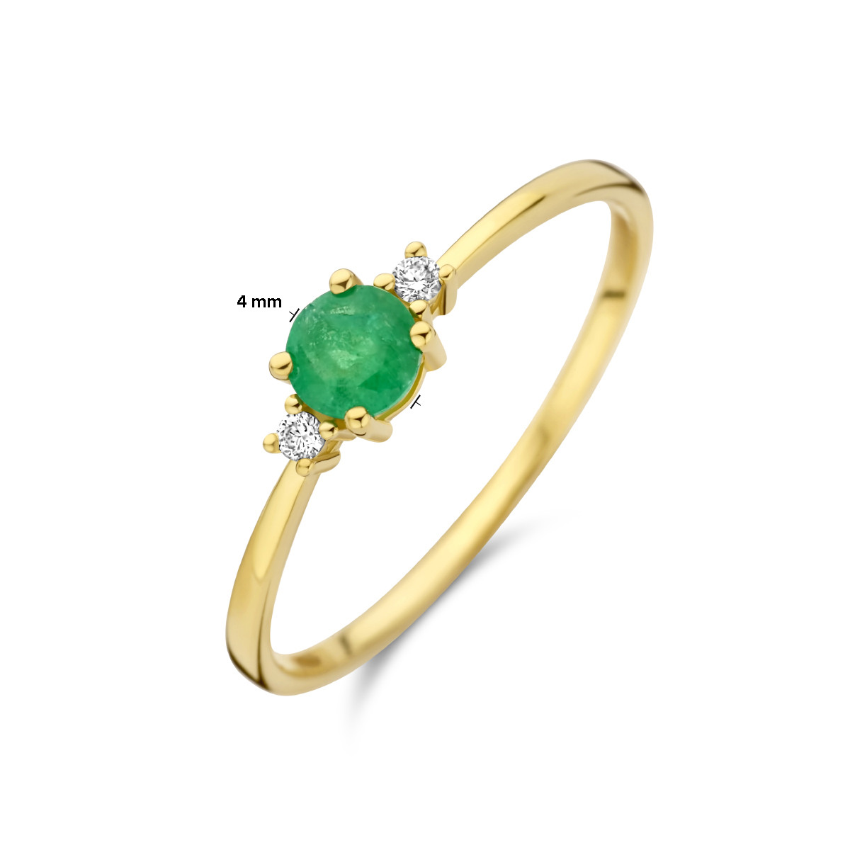 14-karaat gouden ring met smaragd en twee diamanten 2 x 0.15 crt 