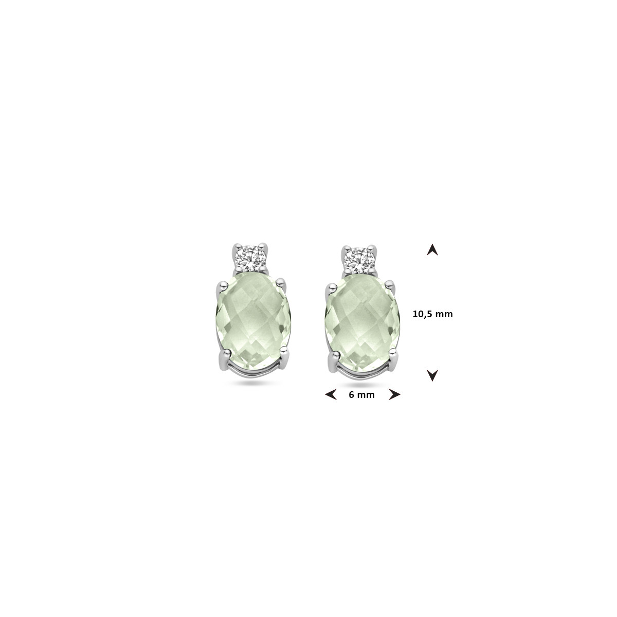 Klassieke stijl zilveren oorknoppen met groene amethist en zirkonia - Hoogte 10.5 mm