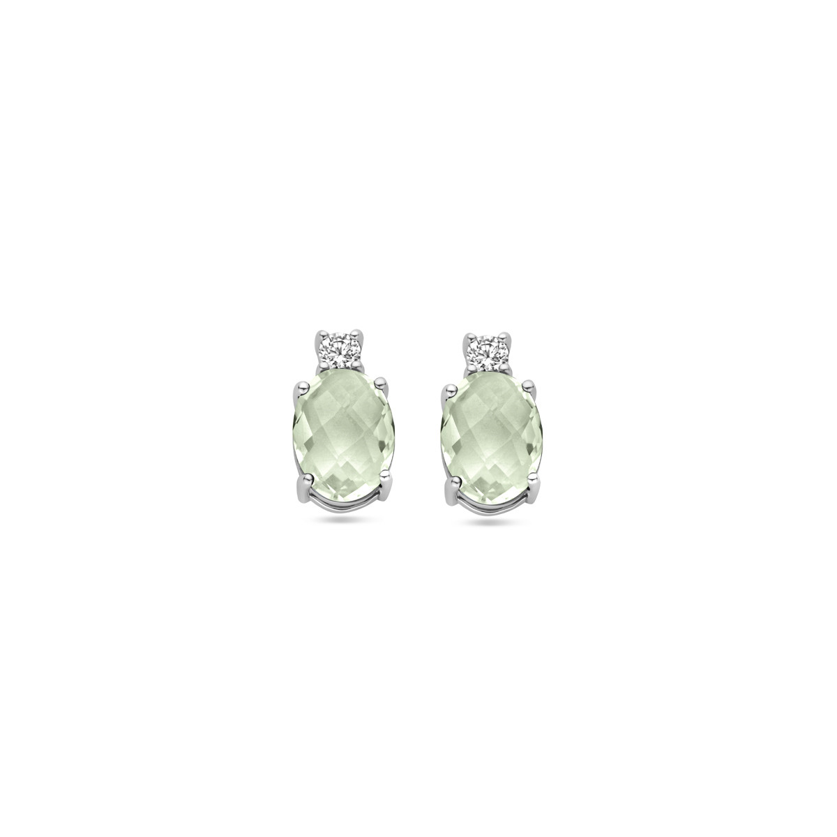 Klassieke stijl zilveren oorknoppen met groene amethist en zirkonia - Hoogte 10.5 mm
