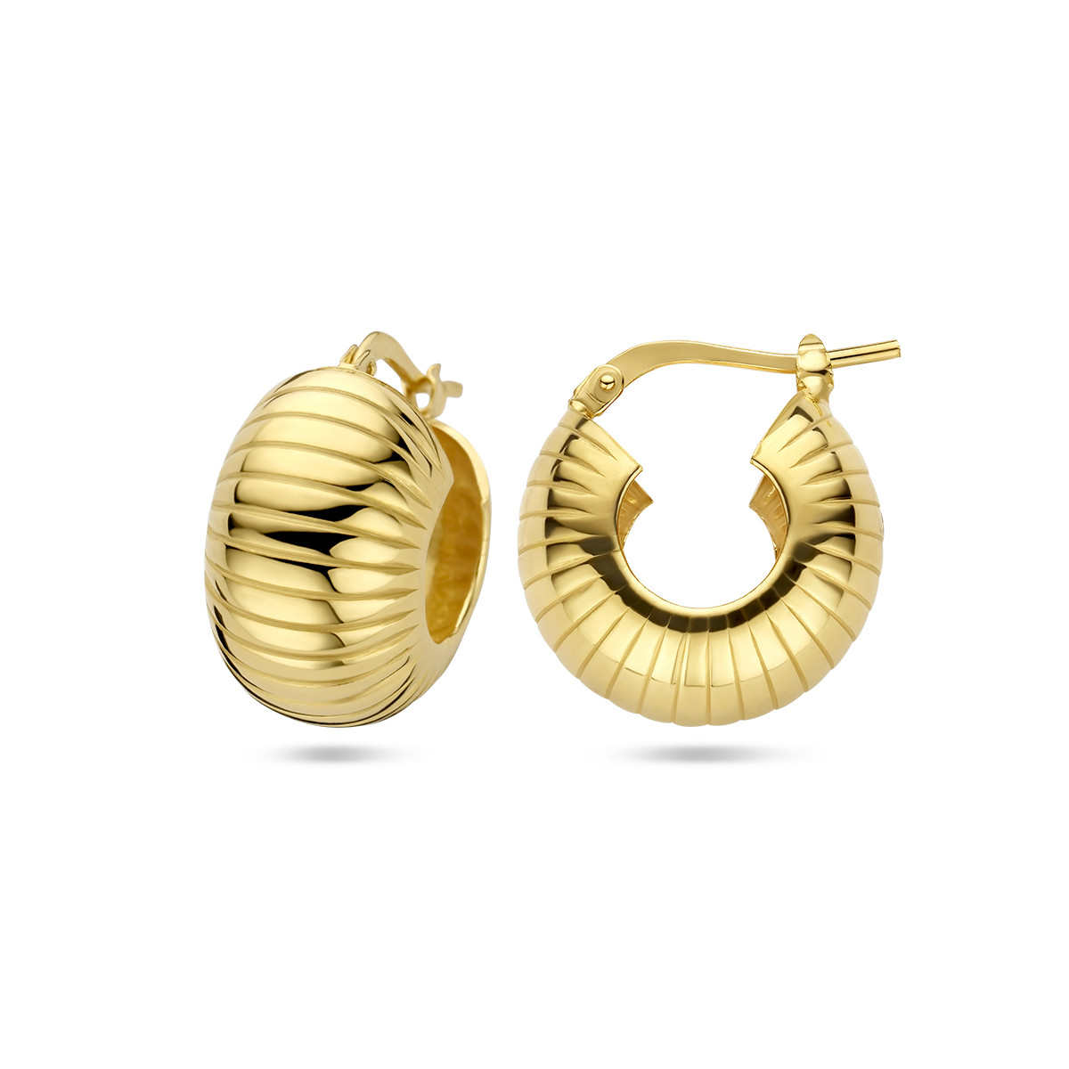 Kleine en brede gold plated oorringen croissant gedraaid 10.5 mm - Diameter 18 mm