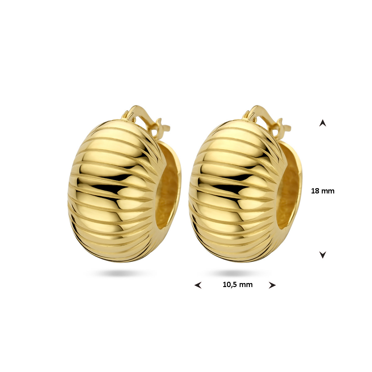 Kleine en brede gold plated oorringen croissant gedraaid 10.5 mm - Diameter 18 mm