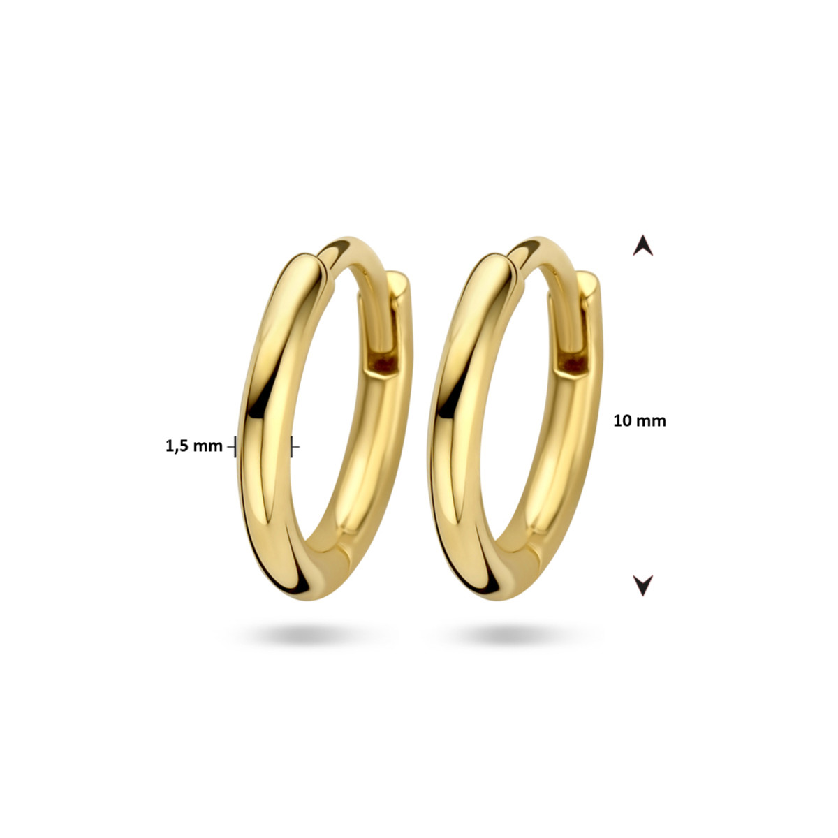 Kleine gouden klapoorringen met ronde buis 1.5 mm - Diameter 10 mm