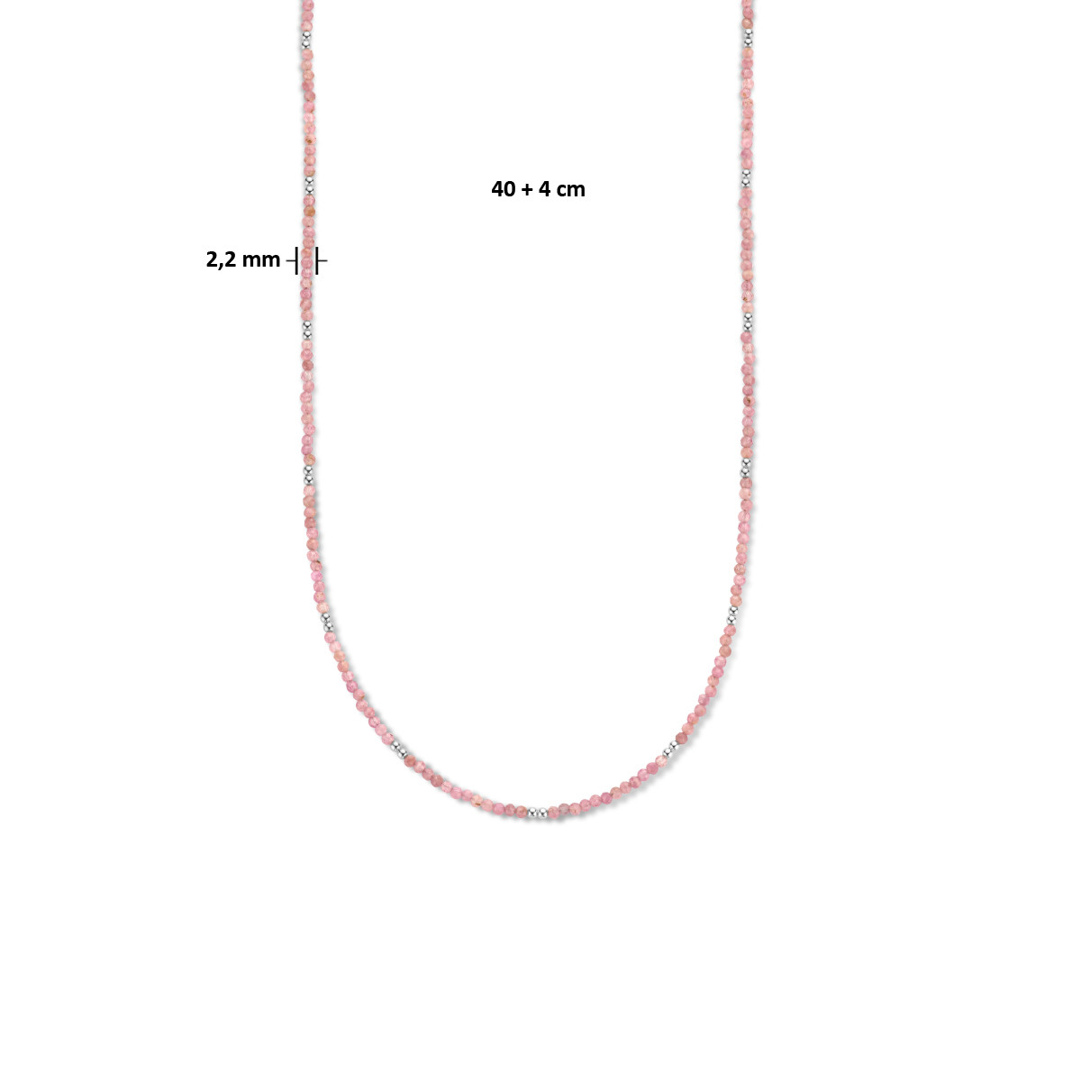 Kleurrijke zilveren ketting met toermalijn 2.2 mm - Lengte 40 + 4 cm