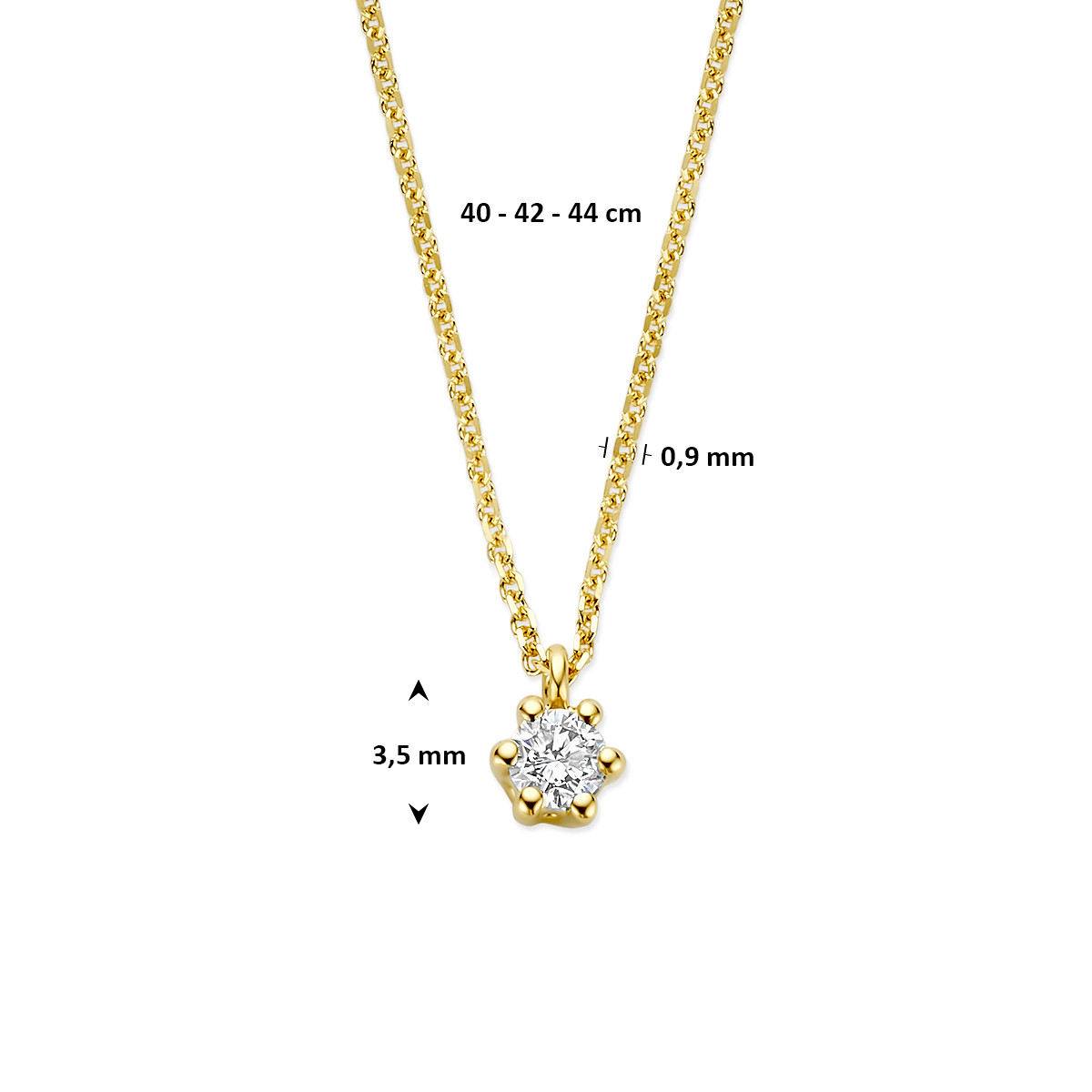 Lab grown diamanten ketting van 14-karaat goud 0.10 crt 0.9 mm breed - Lengte 40-42-44 cm