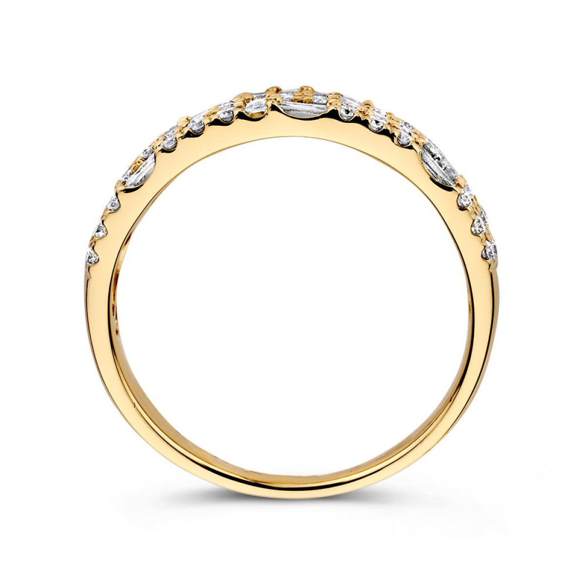 Luxe brede gouden ring met briljant en baguette geslepen diamanten 0.94 crt