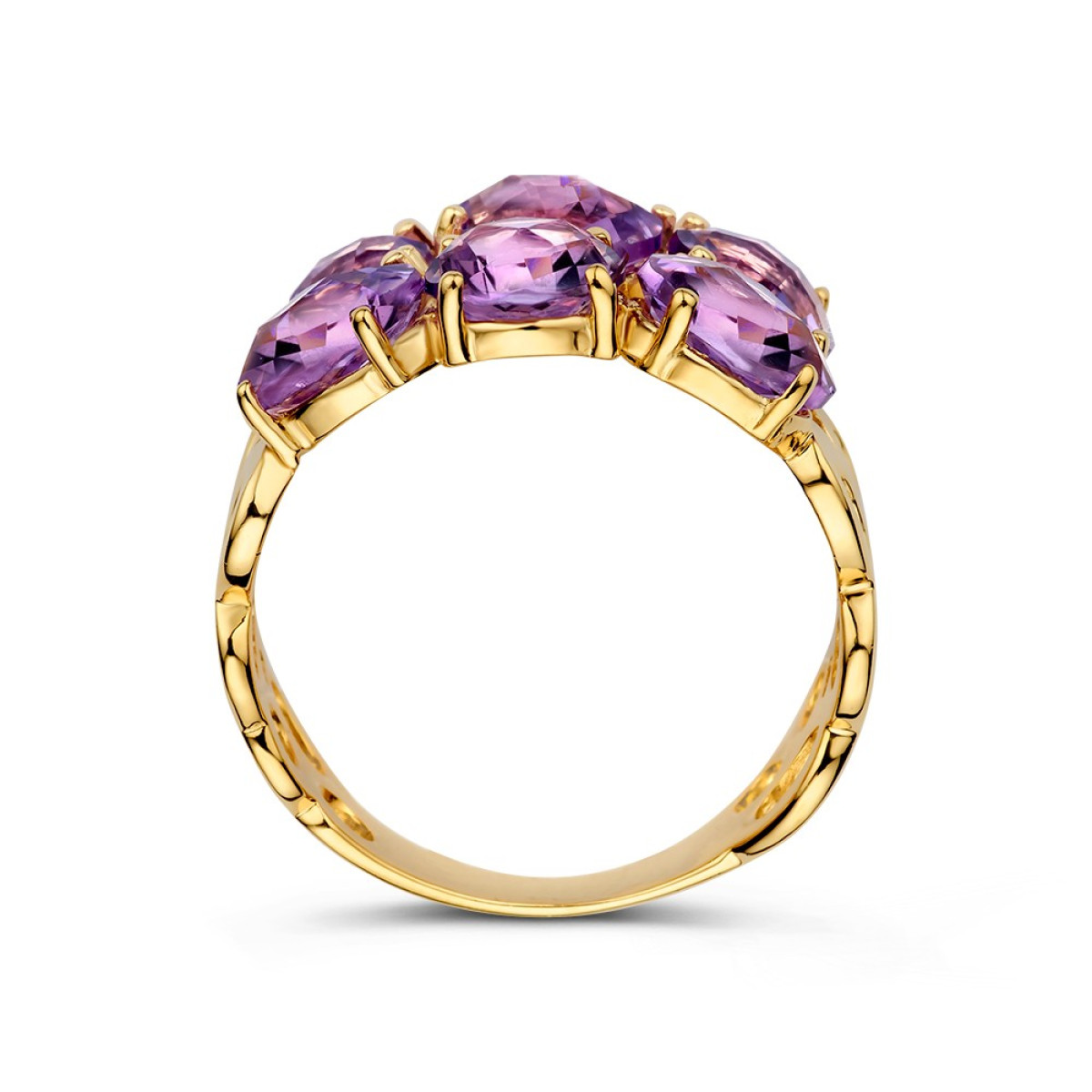 Luxe gouden ring met paarse amethist stenen van 13 mm breed