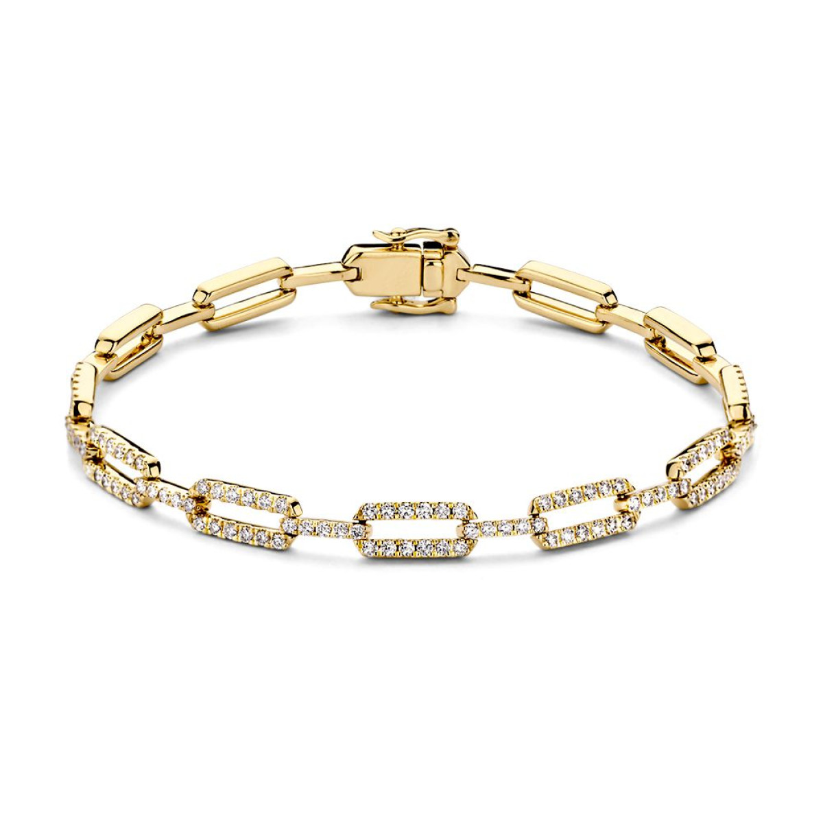 Luxe gouden schakelarmband met briljant geslepen diamanten 1.00 crt - Lengte 18 cm