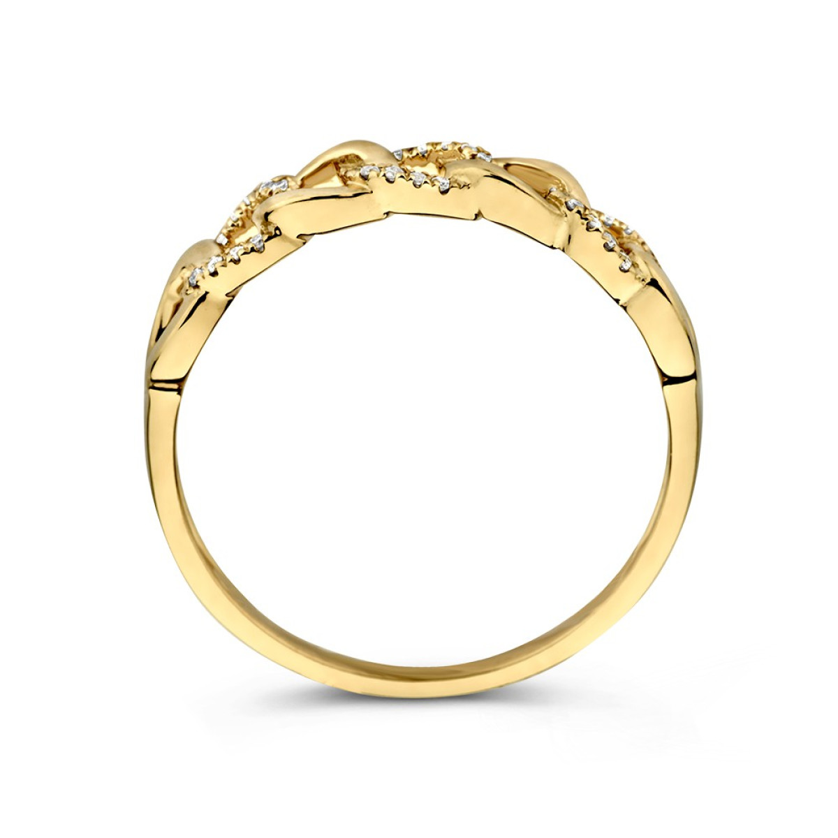 Luxe schakelring met gouden en diamanten schakels 0.08 crt van 4.5 mm breed