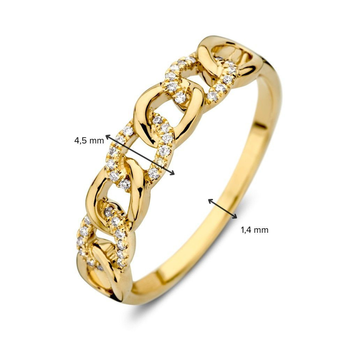 Luxe schakelring met gouden en diamanten schakels 0.08 crt van 4.5 mm breed