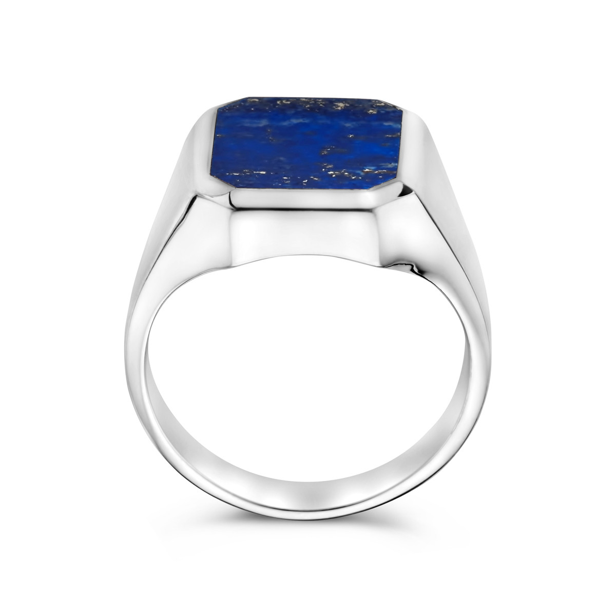 Massief zilveren zegelring met achthoekige blauwe lapis 11 mm x 13 mm
