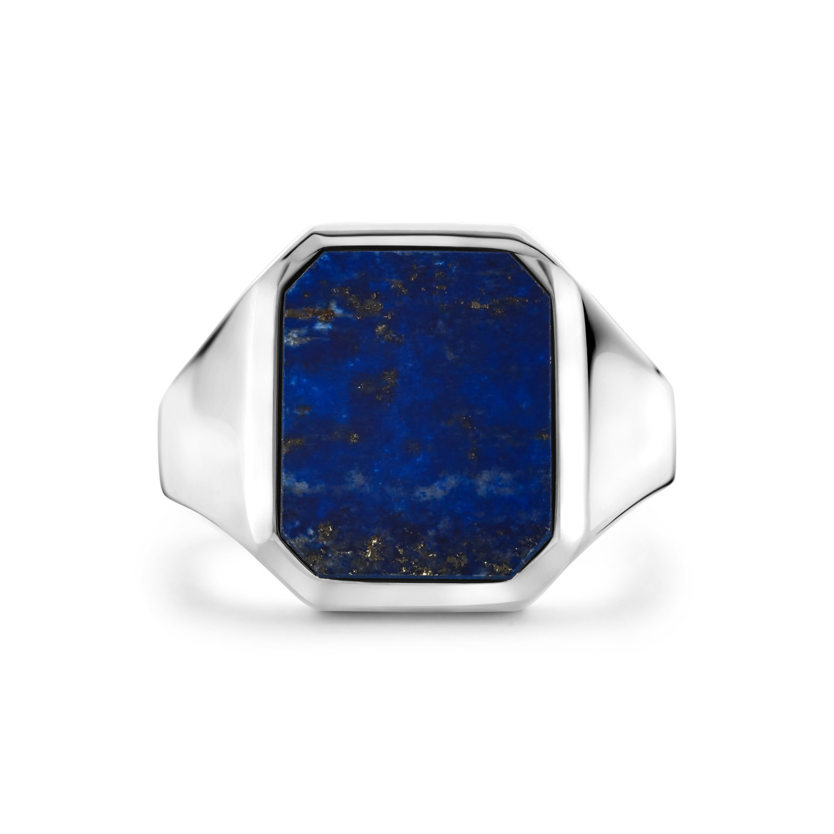 Massief zilveren zegelring met achthoekige blauwe lapis 11 mm x 13 mm